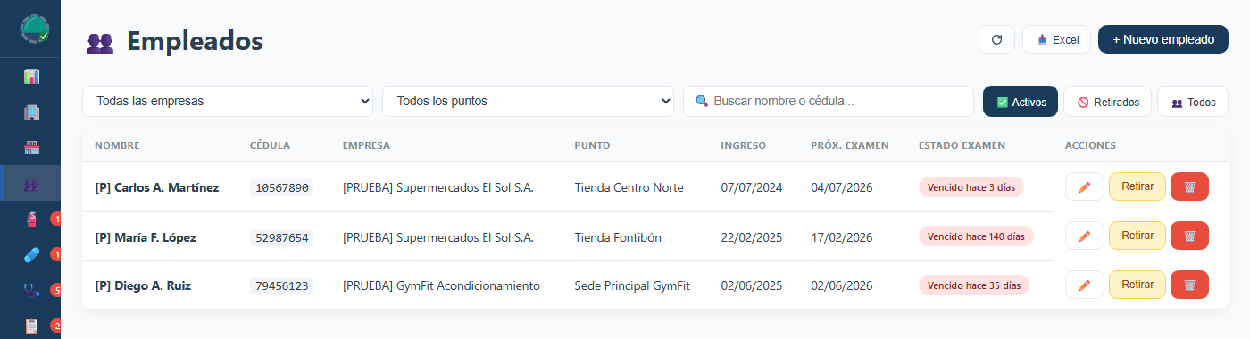 Módulo Empleados de SST Control
